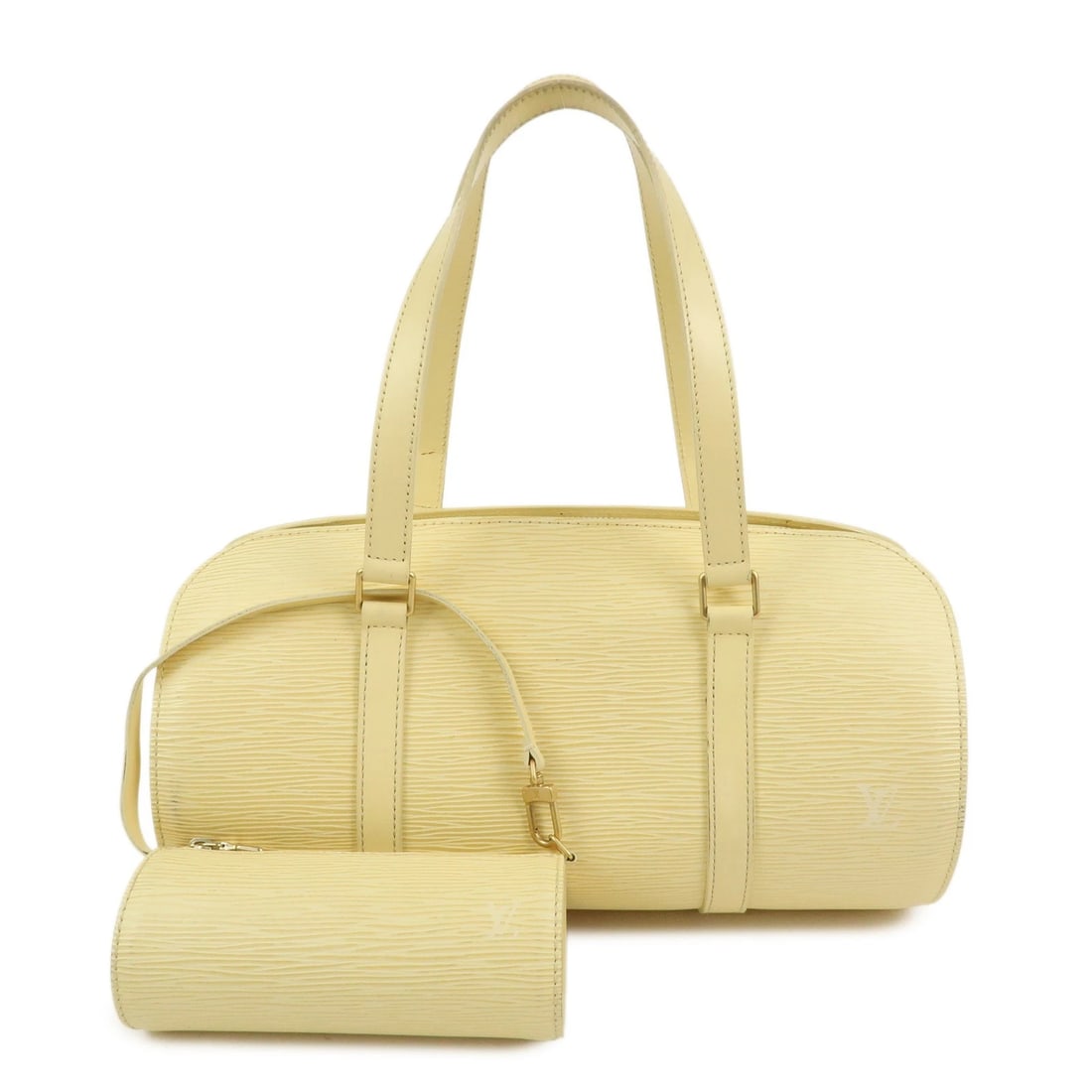 LOUIS VUITTON EPI LEATHER SOUFFLOT & POUCH HAND BAG: Louis Vuitton Epi Leather Soufflot & Pouch Hand Bag Brand: louis vuitton Type: hand bag Material: Epi leather Color: Vanilla Size: W30.5cm(12.01")H15cm(5.91")D14cm(5.51") Accessories: None