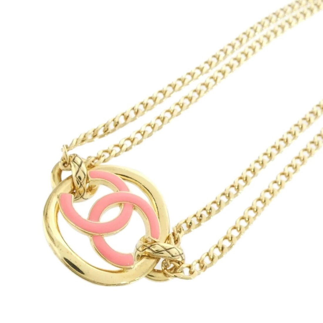 CHANEL NECKLACE: Chanel Necklace Brand: CHANEL Type: Necklace Material: None, Color: PINK / GOLD Size: Length: 30.5-35.5cm Top width x height: 2.8cmx3cm Accessories: None Accessories Notice: When purchasing pre-owned