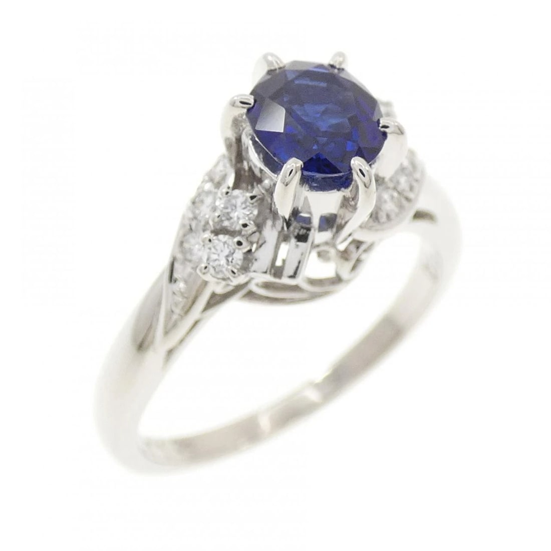 MIKIMOTO SAPPHIRE RING: Mikimoto Sapphire Ring Brand: MIKIMOTO Type: Ring Material: Platinum900, Main Stone/Creation SapphireSecondary Stone Natural Color: White Size: US 5 3/4 Accessories: None Accessories Notice: When