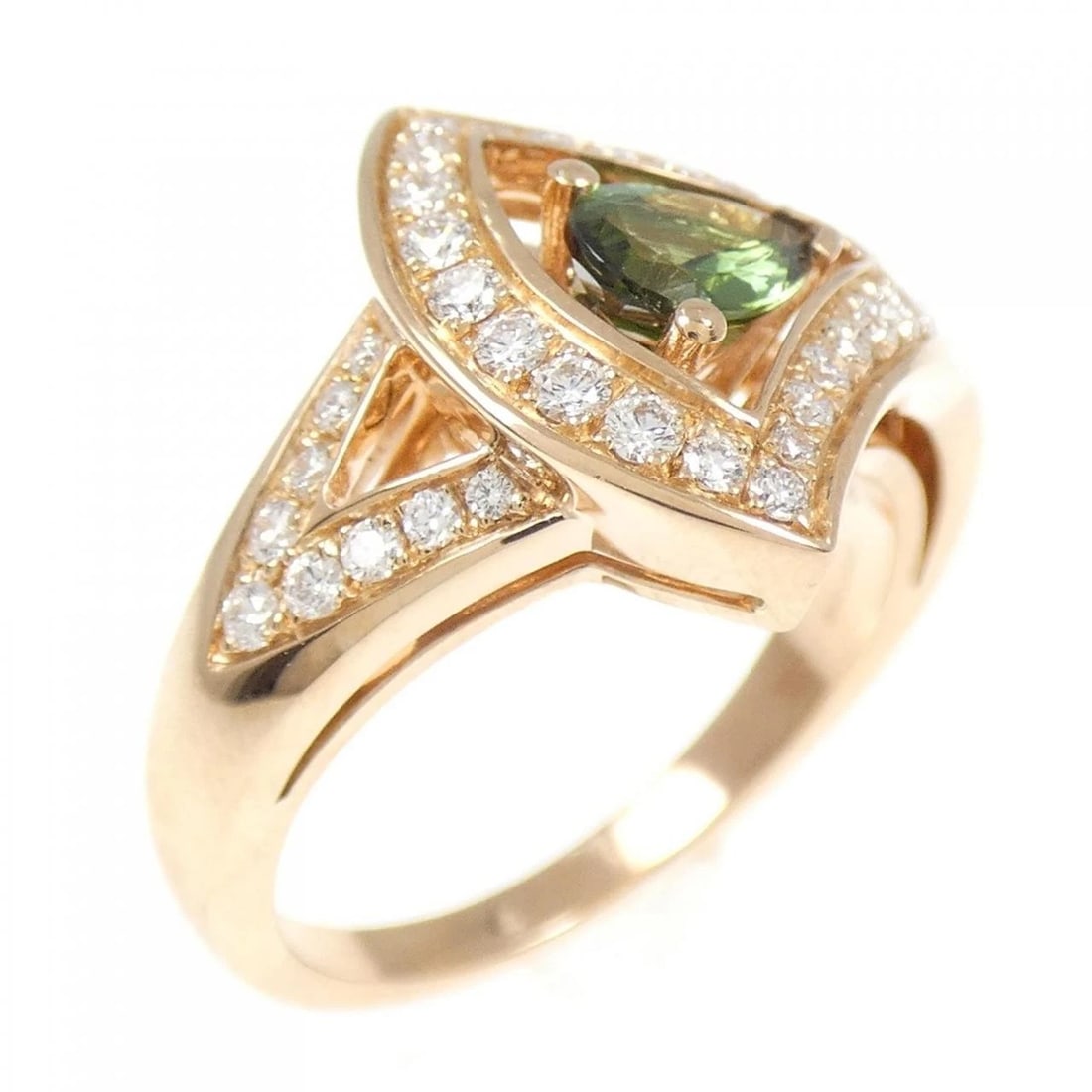 BVLGARI TOURMALINE RING: Bvlgari Tourmaline Ring Brand: BVLGARI Type: Ring Material: 750 Pink Gold, Main Stone/Creation Tourmaline Secondary Stone Natural Color: Pink Gold Size: US 5 1/4 Accessories: None Accessories Notice: