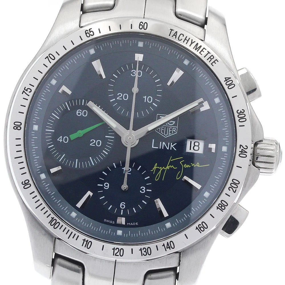 TAG HEUER AYRTON SENNA AUTOMATIC WATCH: TAG HEUER Ayrton Senna Automatic Watch Brand: TAG HEUER Type: Wristwatch Material: Band Material Stainless Steel, Case Material Stainless Steel Color: Band Color Silver, Dial ColorNavy, Case ColorSilv
