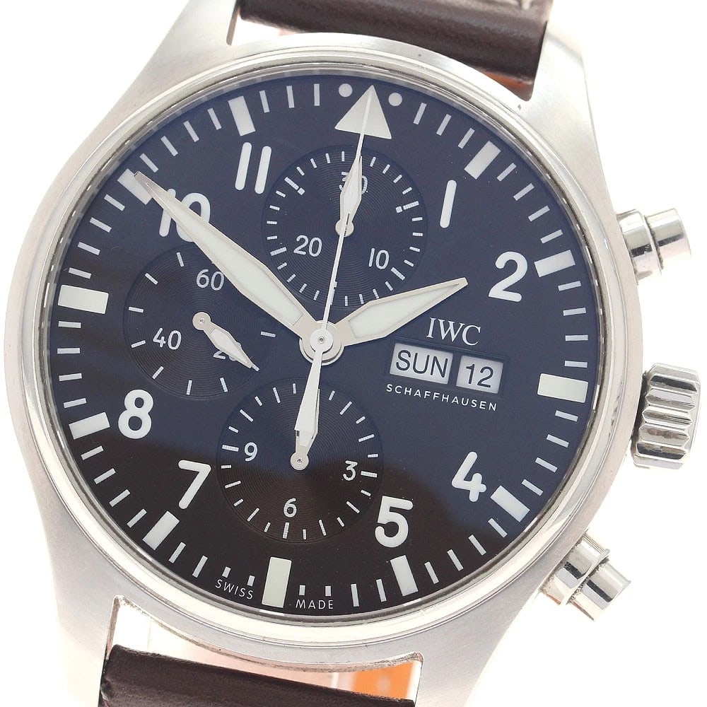 IWC SCHAFFHAUSEN PILOT'S WATCH: IWC SCHAFFHAUSEN Pilot's Watch Brand: IWC SCHAFFHAUSEN Type: Wristwatch Material: Band Material leather, Case Material Stainless Steel Color: Band Color Brown, Dial ColorDark brown, Case ColorSilver S