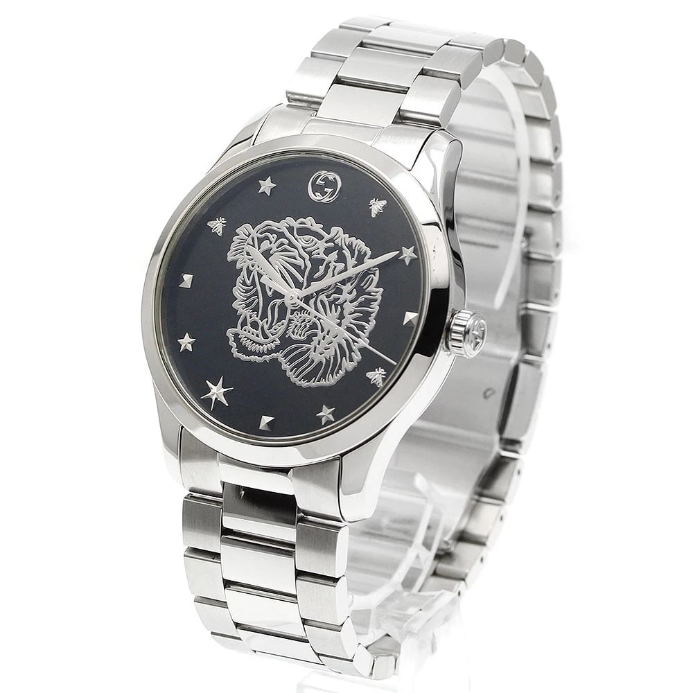 GUCCI G TIMELESS BLACK QUARTZ WATCH: GUCCI G timeless black Quartz Watch Brand: GUCCI Type: Wristwatch Material: Band Material Stainless Steel, Case Material Stainless Steel Color: Band Color Silver, Dial Colorblack, Case ColorSilver Siz