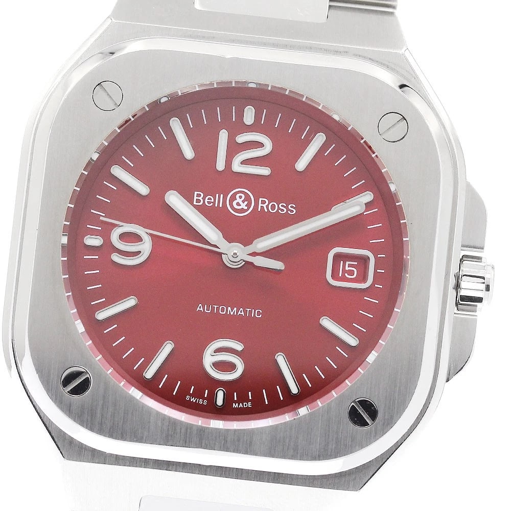 BELL?ROSS RED STEEL AUTOMATIC WATCH: Bell?Ross red steel Automatic Watch Brand: Bell?Ross Type: Wristwatch Material: Band Material Stainless Steel, Case Material Stainless Steel Color: Band Color Silver, Dial ColorRed, Case ColorSilver S