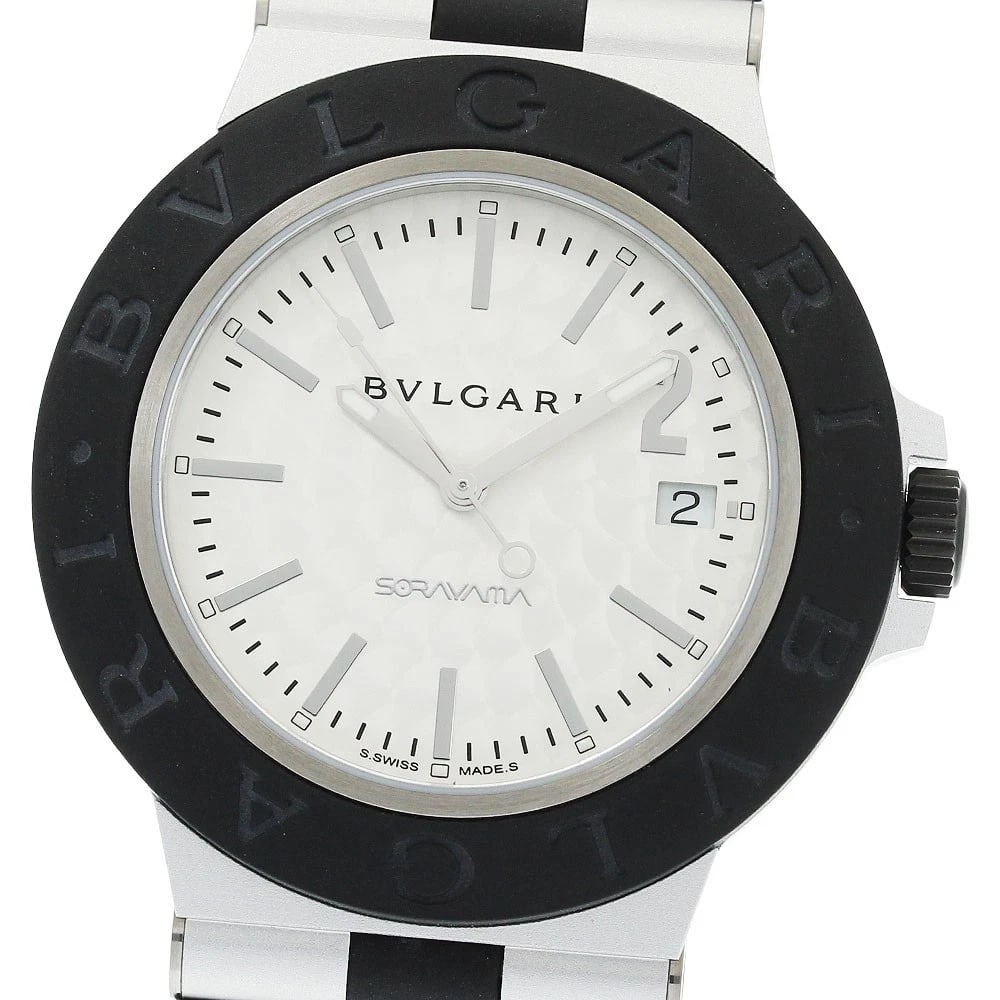 BVLGARI ALUMINUM AUTOMATIC WATCH: BVLGARI Aluminum Automatic Watch Brand: BVLGARI Type: Wristwatch Material: Band Material Aluminum / rubber, Case Material Aluminum / rubber Color: Band Color Silver / Black, Dial ColorSilver, Case