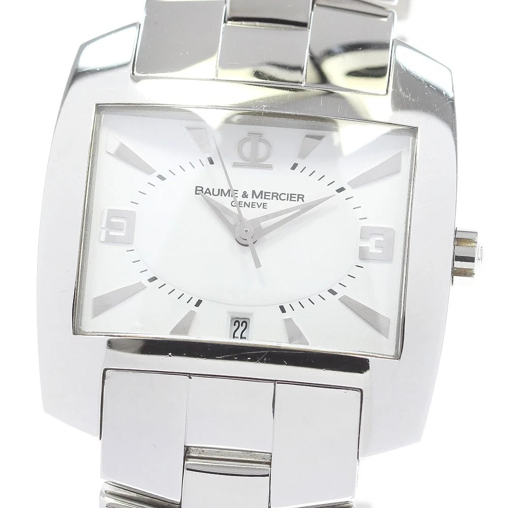 BAUME & MERCIER HAMPTON DATE WHITE QUARTZ WATCH: Baume & Mercier Hampton Date white Quartz Watch Brand: Baume & Mercier Type: Wristwatch Material: Band Material Stainless Steel, Case Material Stainless Steel Color: Band Color Silver, Dial Colorwhite