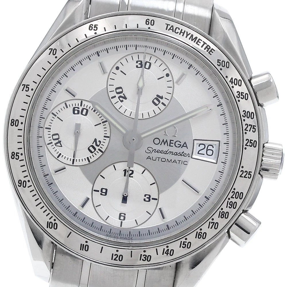 OMEGA SPEEDMASTER DATE CHRONOGRAPH SILVER AUTOMATIC: OMEGA Speedmaster Date Chronograph Silver Automatic Brand: OMEGA Type: Wristwatch Material: Band Material Stainless Steel, Case Material Stainless Steel Color: Band Color Silver, Dial ColorSilver, Cas