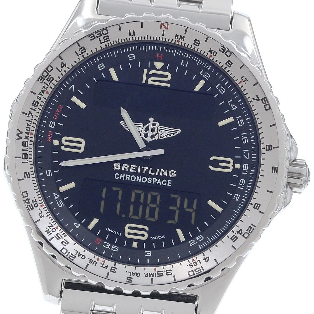 BREITLING CHRONO SPACE BLACK QUARTZ WATCH: BREITLING Chrono space Black Quartz Watch Brand: BREITLING Type: Wristwatch Material: Band Material Stainless Steel, Case Material Stainless Steel Color: Band Color Silver, Dial Colorblack, Case