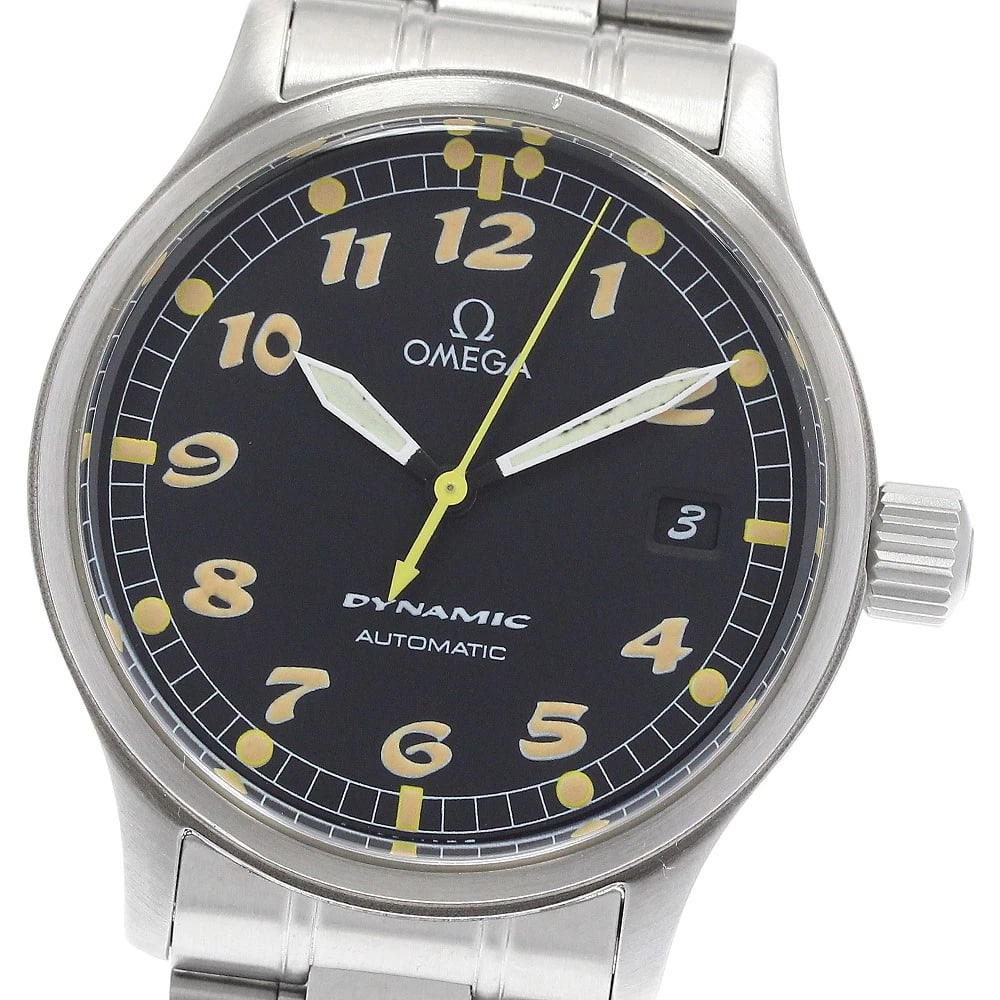 OMEGA DYNAMIC DATE BLACK AUTOMATIC WATCH: OMEGA Dynamic Date Black Automatic Watch Brand: OMEGA Type: Wristwatch Material: Band Material Stainless Steel, Case Material Stainless Steel Color: Band Color Silver, Dial Colorblack, Case
