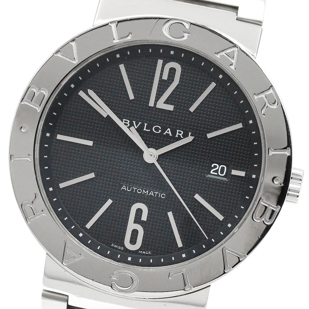 BVLGARI DATE BLACK AUTOMATIC WATCH: BVLGARI Date black Automatic Watch Brand: BVLGARI Type: Wristwatch Material: Band Material Stainless Steel, Case Material Stainless Steel Color: Band Color Silver, Dial Colorblack, Case ColorSilver Si