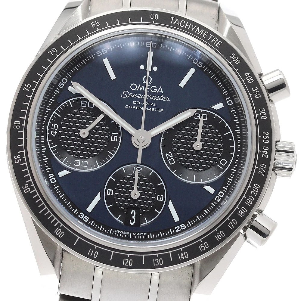 OMEGA SPEEDMASTER RACING DATE AUTOMATIC WATCH: OMEGA Speedmaster Racing Date Automatic Watch Brand: OMEGA Type: Wristwatch Material: Band Material Stainless Steel, Case Material Stainless Steel Color: Band Color Silver, Dial ColorNavy / Black, Cas