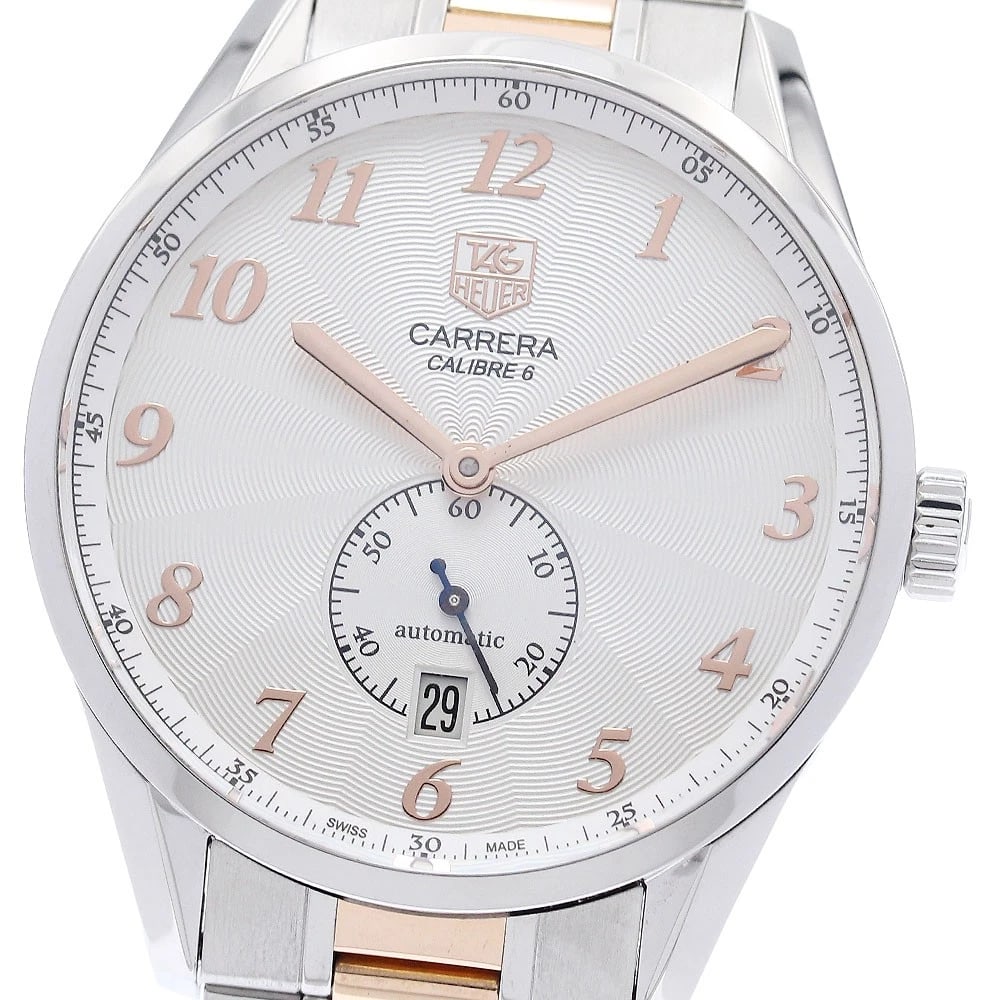 TAG HEUER CARRERA CALIBER DATE AUTOMATIC WATCH: TAG HEUER Carrera caliber Date Automatic Watch Brand: TAG HEUER Type: Wristwatch Material: Band Material Stainless Steel/PG, Case Material Stainless Steel Color: Band Color Silver / Pink Gold, Dial