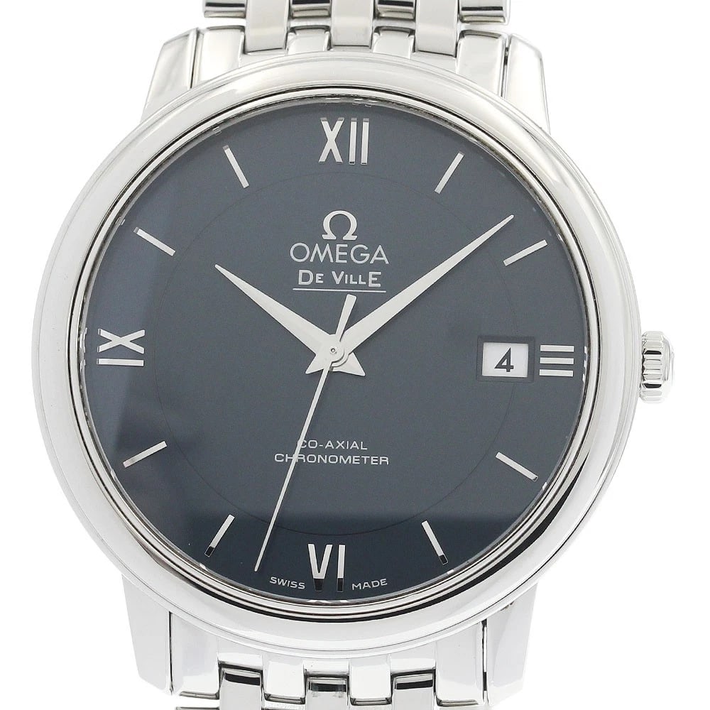 OMEGA DE VILLE PRESTIGE CO-AXIAL AUTOMATIC: OMEGA De Ville Prestige Co-Axial Automatic Brand: OMEGA Type: Wristwatch Material: Band Material Stainless Steel, Case Material Stainless Steel Color: Band Color Silver, Dial ColorNavy, Case