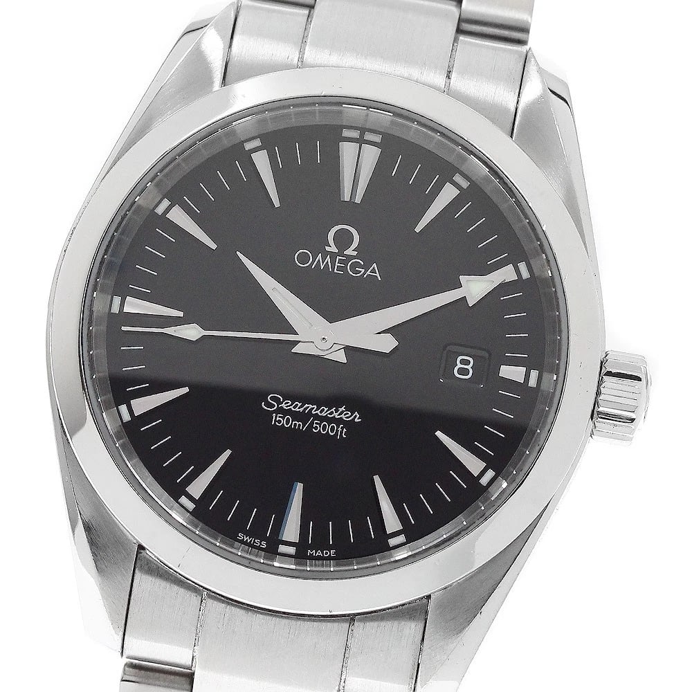 OMEGA SEAMASTER AQUA TERRA DATE BLACK QUARTZ WATCH: OMEGA Seamaster Aqua Terra Date black Quartz Watch Brand: OMEGA Type: Wristwatch Material: Band Material Stainless Steel, Case Material Stainless Steel Color: Band Color Silver, Dial Colorblack, Case