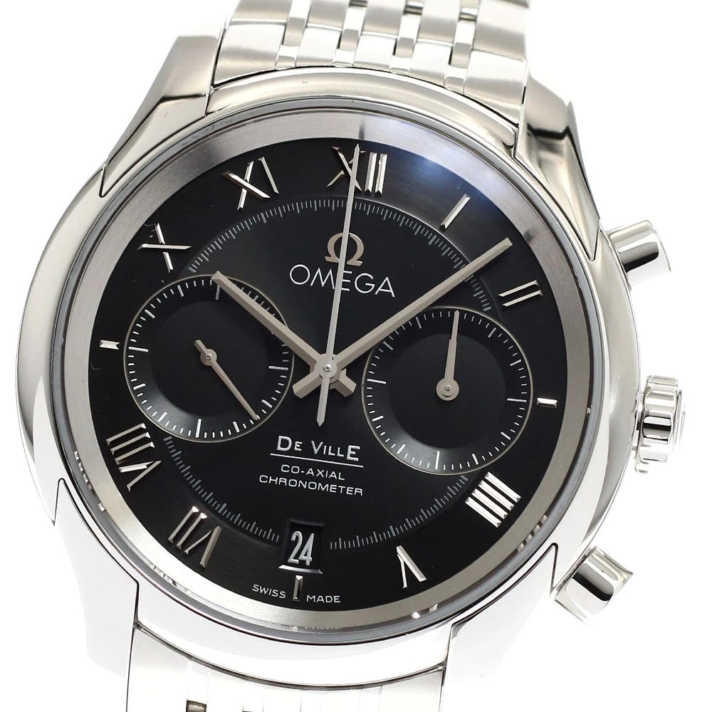 OMEGA DE VILLE CO-AXIAL CHRONOGRAPH AUTOMATIC: OMEGA De Ville Co-Axial Chronograph Automatic Brand: OMEGA Type: Wristwatch Material: Band Material Stainless Steel, Case Material Stainless Steel Color: Band Color Silver, Dial Colorblack, Case Color