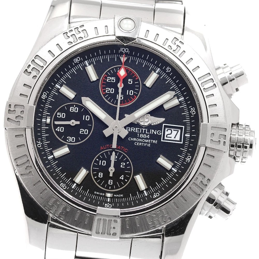 BREITLING AVENGER DATE CHRONOGRAPH AUTOMATIC WATCH: BREITLING Avenger Date Chronograph Automatic Watch Brand: BREITLING Type: Wristwatch Material: Band Material Stainless Steel, Case Material Stainless Steel Color: Band Color Silver, Dial Colorblack, C
