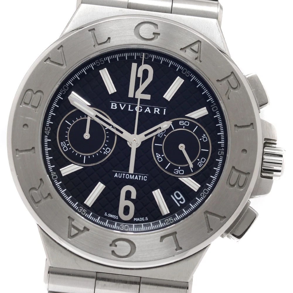 BVLGARI DIAGONO CHRONOGRAPH BLACK AUTOMATIC WATCH: BVLGARI Diagono Chronograph Black Automatic Watch Brand: BVLGARI Type: Wristwatch Material: Band Material Stainless Steel, Case Material Stainless Steel Color: Band Color Silver, Dial Colorblack,