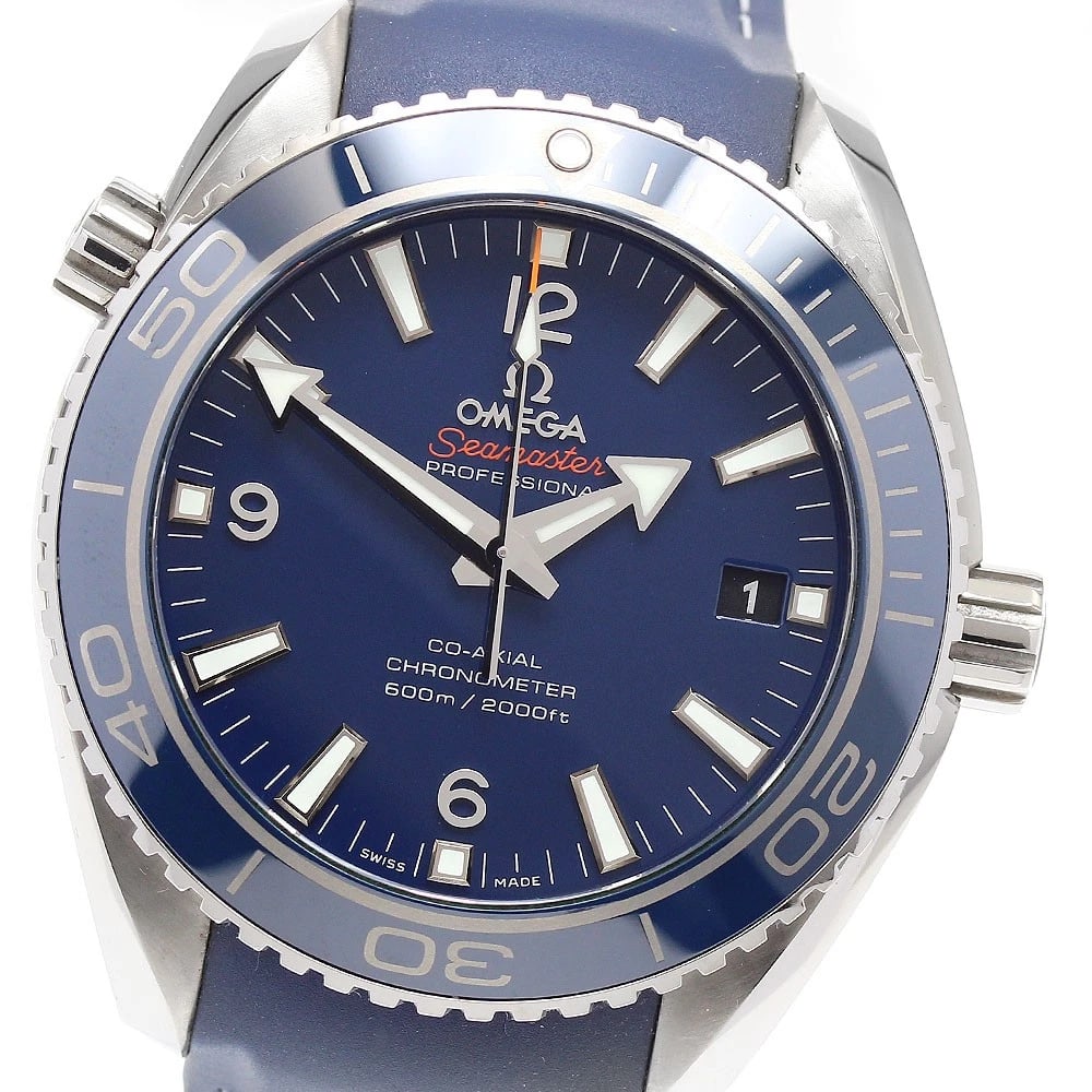 OMEGA SEAMASTER PLANET OCEAN AUTOMATIC: OMEGA Seamaster Planet Ocean Automatic Brand: OMEGA Type: Wristwatch Material: Band Material rubber, Case Material titanium Color: Band Color Navy, Dial Colorblue, Case ColorSilver Size: Case Size
