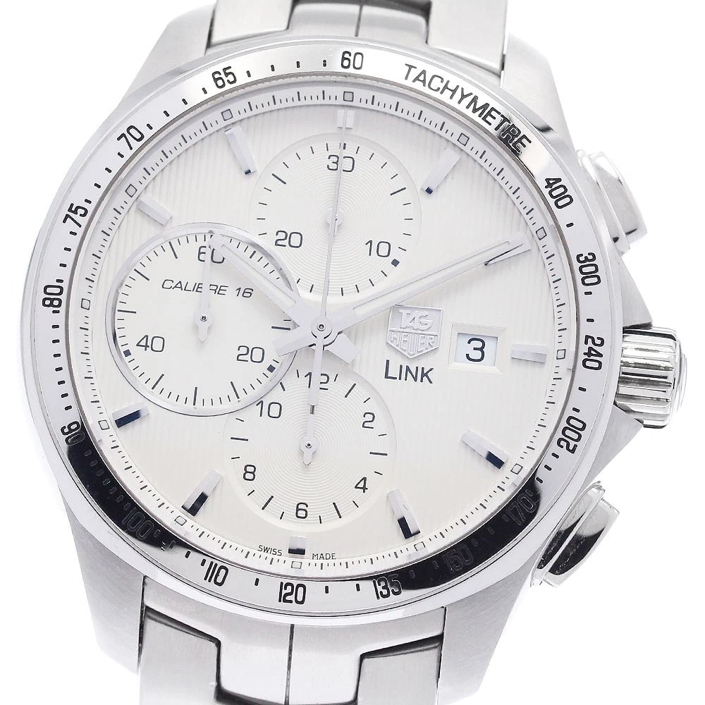 TAG HEUER CALIBER CHRONOGRAPH SILVER AUTOMATIC: TAG HEUER Caliber Chronograph Silver Automatic Brand: TAG HEUER Type: Wristwatch Material: Band Material Stainless Steel, Case Material Stainless Steel Color: Band Color Silver, Dial ColorSilver,