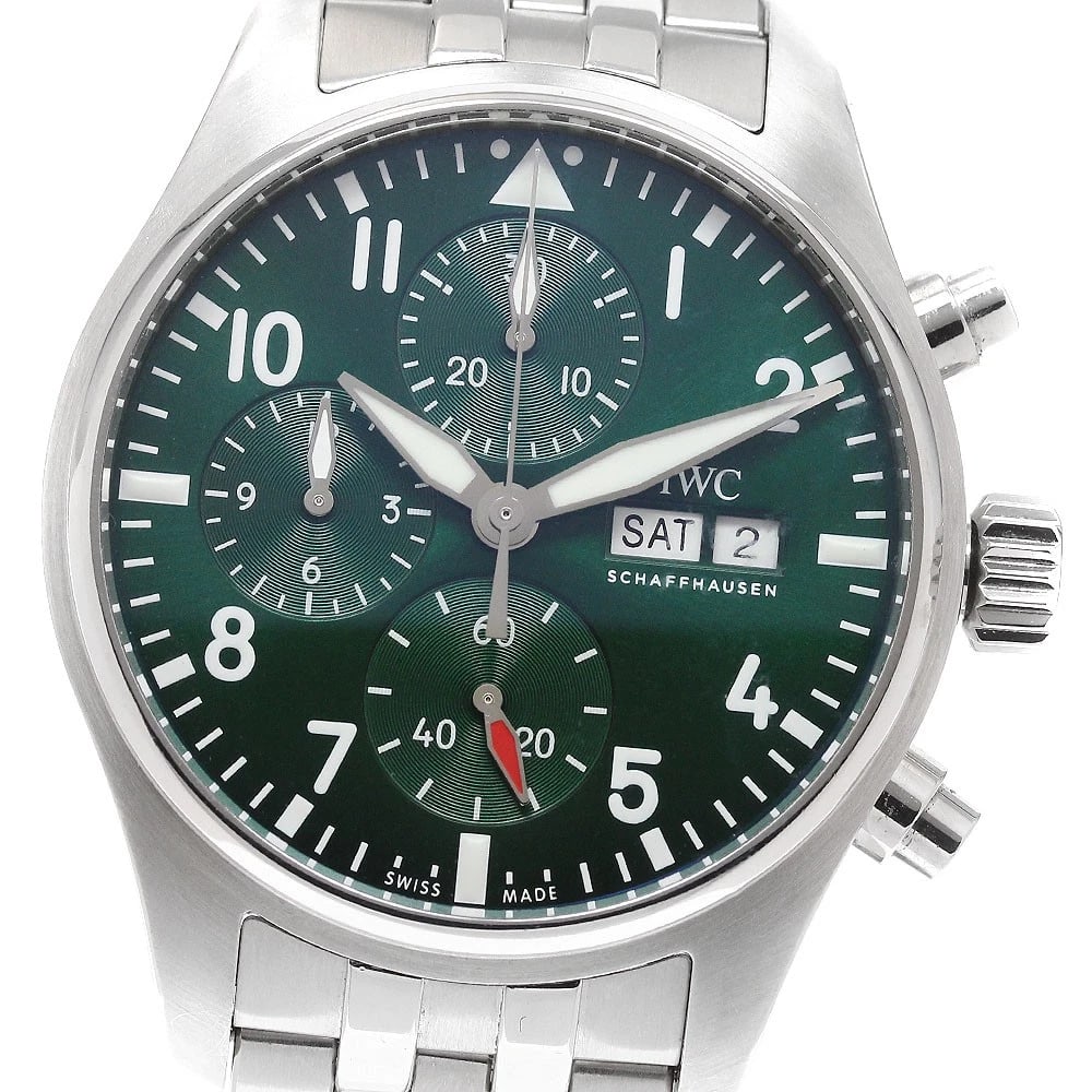 IWC SCHAFFHAUSEN PILOT WATCH GREEN AUTOMATIC: IWC SCHAFFHAUSEN Pilot watch green Automatic Brand: IWC SCHAFFHAUSEN Type: Wristwatch Material: Band Material Stainless Steel, Case Material Stainless Steel Color: Band Color Silver, Dial Colorgreen,