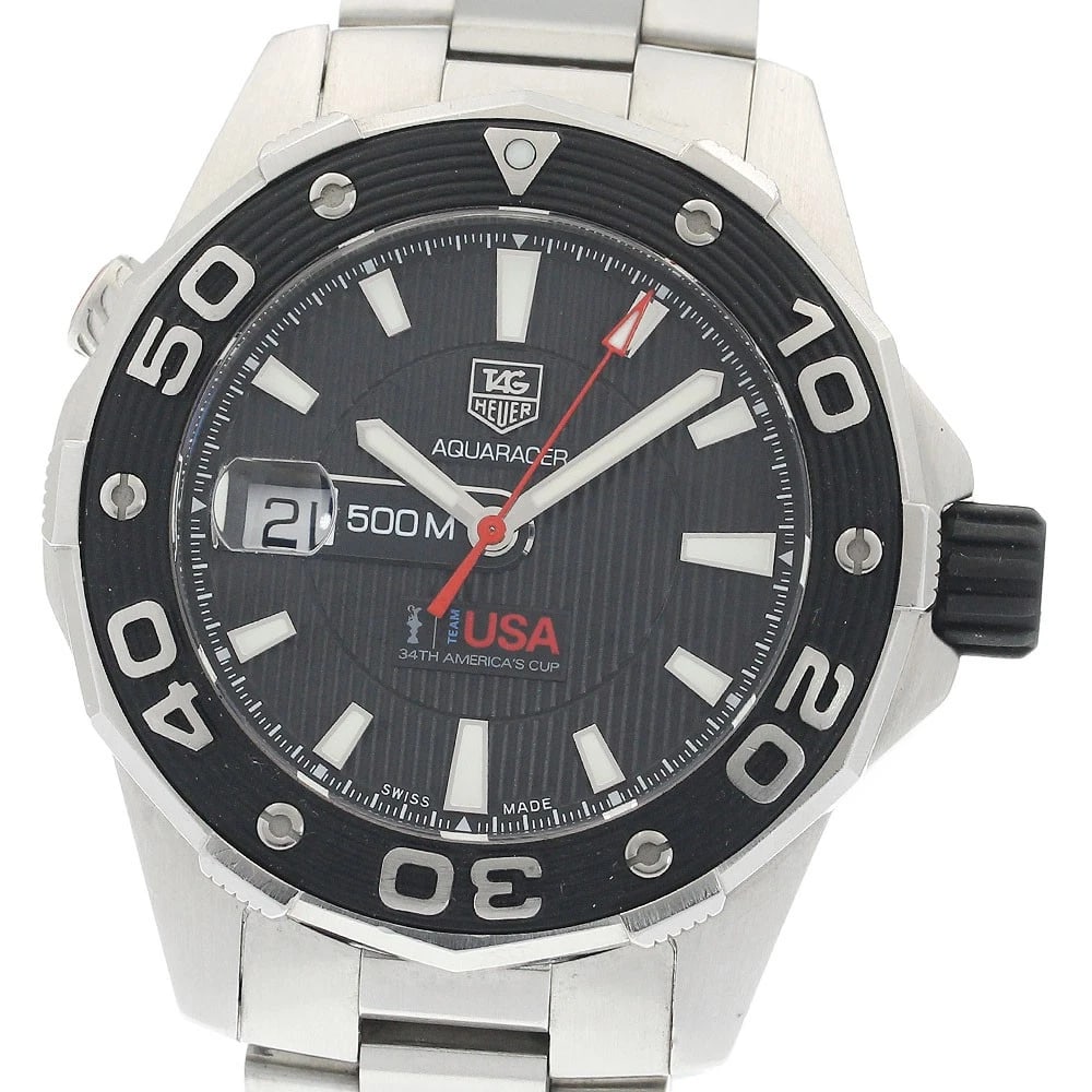 TAG HEUER AQUARACER WATCH: TAG HEUER Aquaracer Watch Brand: TAG HEUER Type: Wristwatch Material: Band Material Stainless Steel, Case Material Stainless Steel Color: Band Color Silver, Dial Colorblack, Case ColorSilver Size: