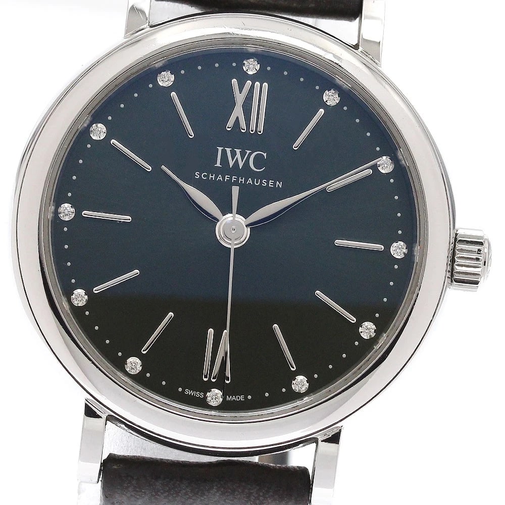 IWC SCHAFFHAUSEN AUTOMATIC DIAMOND WATCH: IWC SCHAFFHAUSEN Automatic Diamond Watch Brand: IWC SCHAFFHAUSEN Type: Wristwatch Material: Band Material leather, Case Material Stainless Steel Color: Band Color Dark green, Dial Colorkhaki, Case