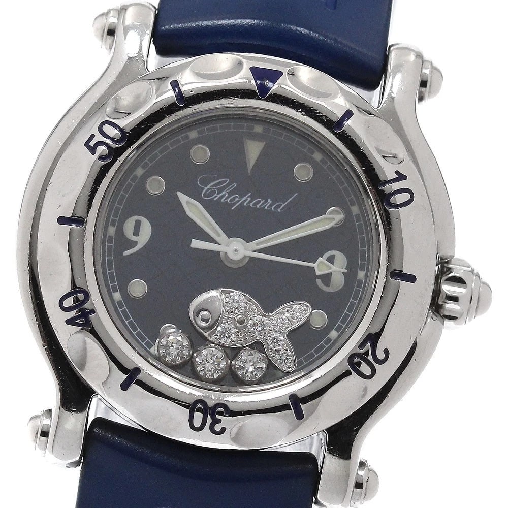 CHOPARD HAPPY SPORT DIAMOND QUARTZ WATCH: Chopard Happy sport Diamond Quartz Watch Brand: Chopard Type: Wristwatch Material: Band Material rubber, Case Material Stainless Steel Color: Band Color blue, Dial Colorblue, Case ColorSilver Size: