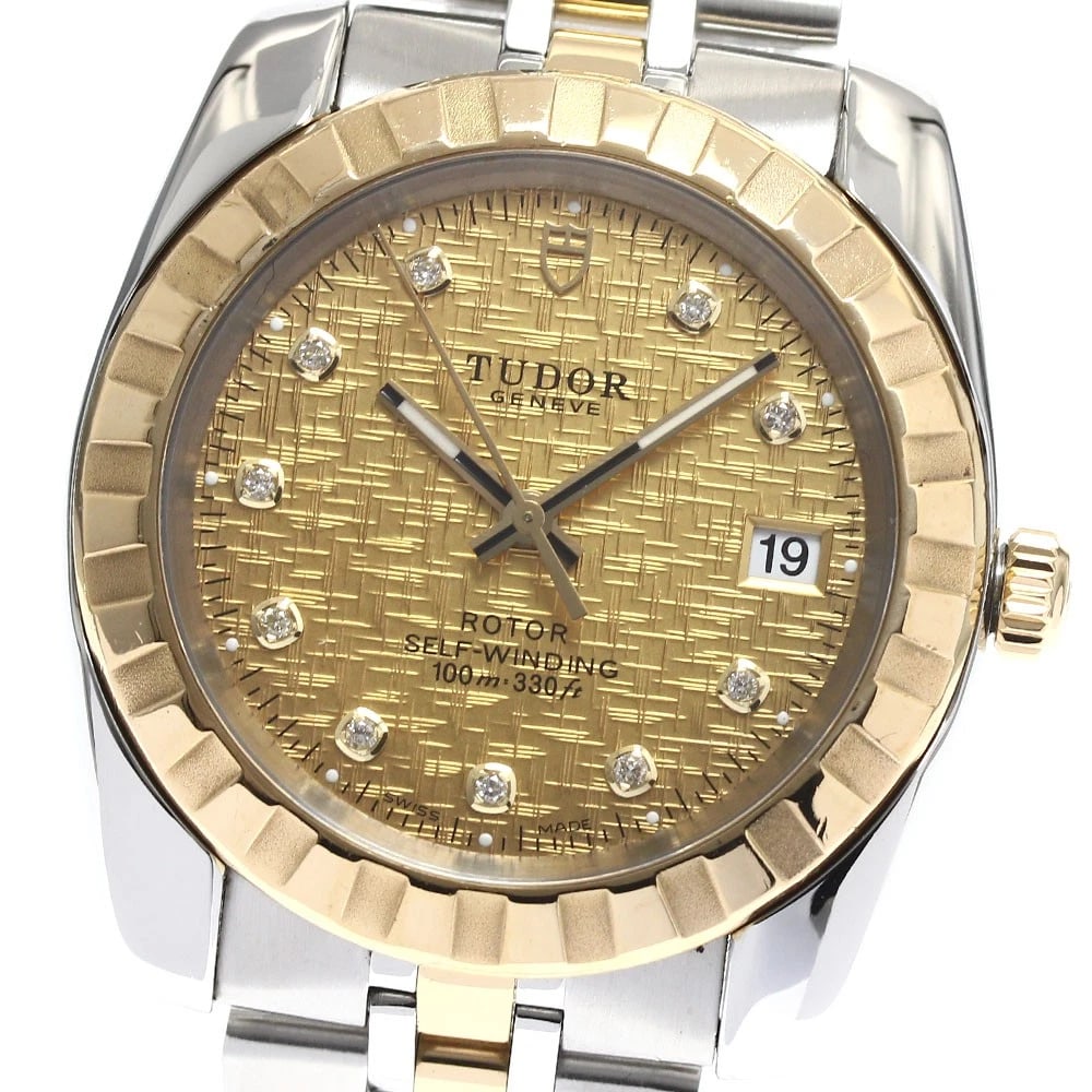 TUDOR CLASSIC DATE YG DIAMOND GOLD AUTOMATIC: TUDOR Classic Date YG diamond Gold Automatic Brand: TUDOR Type: Wristwatch Material: Band Material Stainless Steel/YG, Case Material Stainless Steel/YG Color: Band Color Silver / Gold, Dial Colorgold,