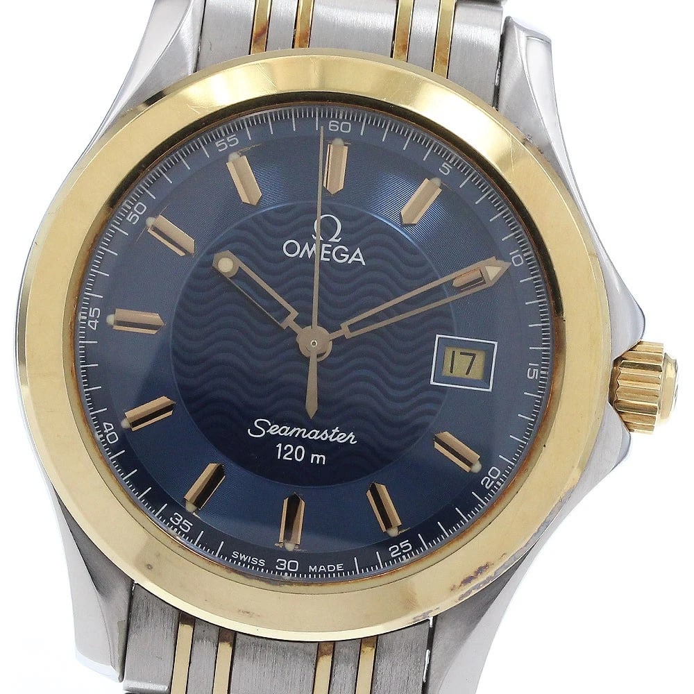 OMEGA SEAMASTER DATE NAVY QUARTZ WATCH: OMEGA Seamaster Date Navy Quartz Watch Brand: OMEGA Type: Wristwatch Material: Band Material Stainless Steel/Gold Plated, Case Material Stainless Steel/Gold Plated Color: Band Color Silver / Gold,