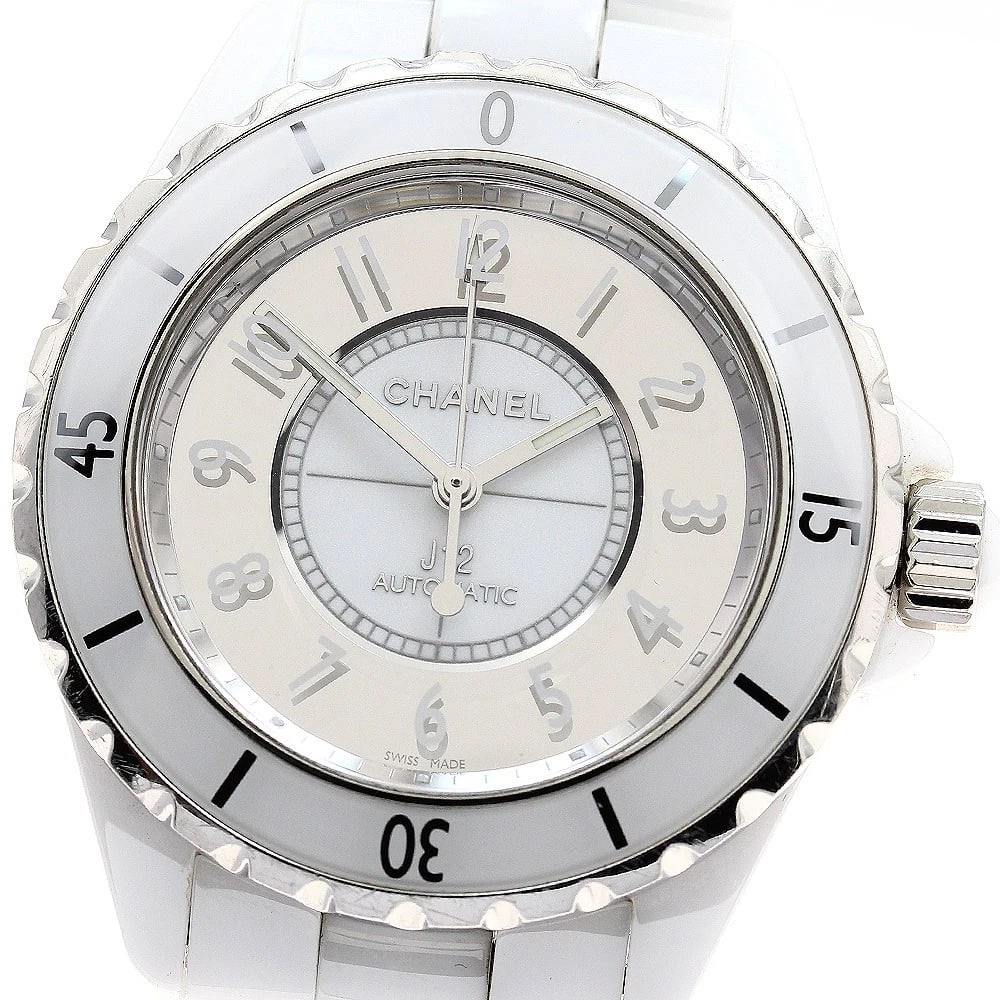 CHANEL J12 MIRROR WHITE CERAMIC AUTOMATIC WATCH: CHANEL J12 Mirror White Ceramic Automatic Watch Brand: CHANEL Type: Wristwatch Material: Band Material Ceramic / Stainless Steel, Case Material Ceramic / Stainless Steel Color: Band Color white, Dial 
