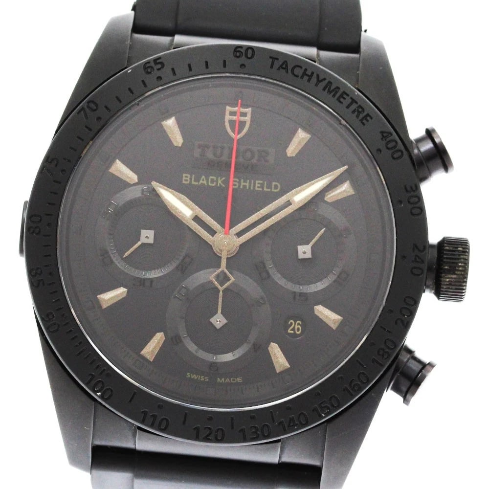 TUDOR BLACK AUTOMATIC WATCH: TUDOR Black Automatic Watch Brand: TUDOR Type: Wristwatch Material: Band Material rubber, Case Material ceramic Color: Band Color black, Dial Colorblack, Case Colorblack Size: Case Size About42mm (1.7