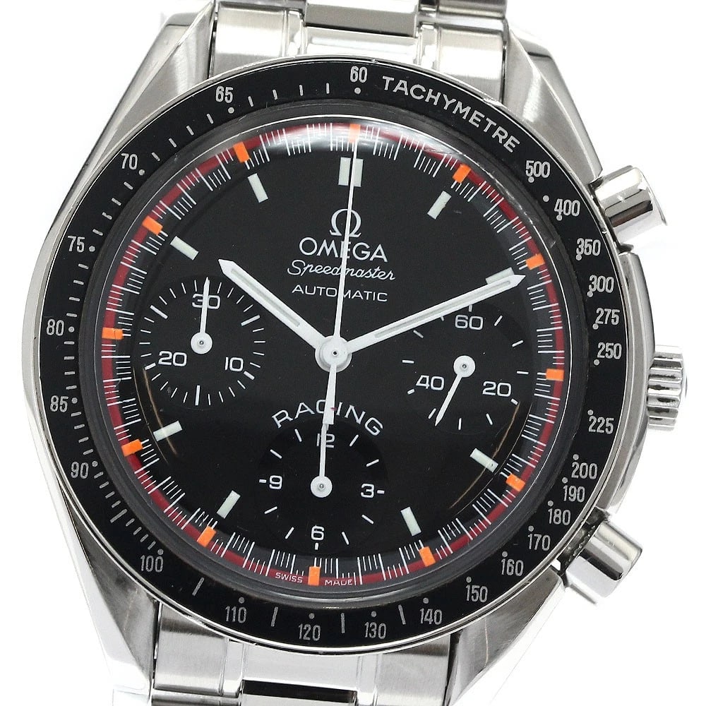 OMEGA SPEEDMASTER RACING AUTOMATIC WATCH: OMEGA Speedmaster Racing Automatic Watch Brand: OMEGA Type: Wristwatch Material: Band Material Stainless Steel, Case Material Stainless Steel Color: Band Color Silver, Dial Colorblack, Case