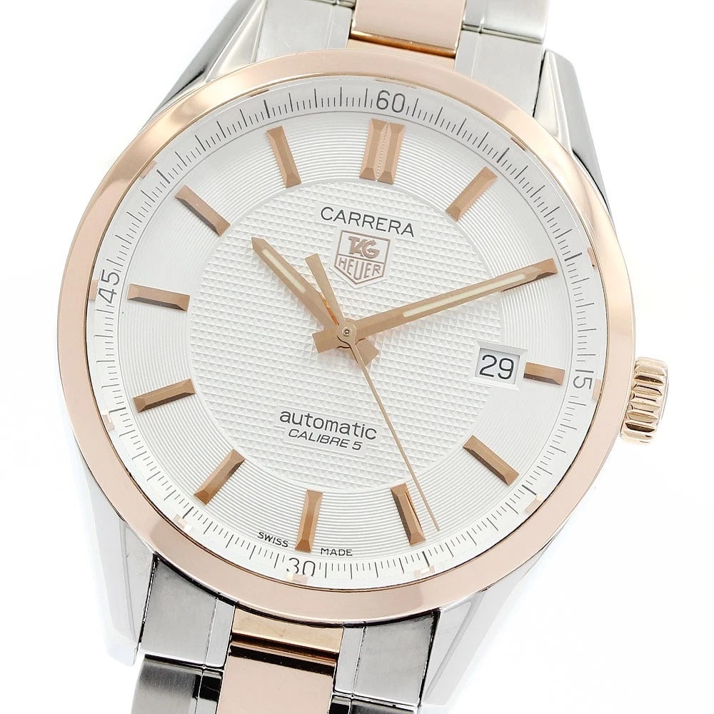 TAG HEUER CARRERA CALIBER DATE AUTOMATIC WATCH: TAG HEUER Carrera Caliber Date Automatic Watch Brand: TAG HEUER Type: Wristwatch Material: Band Material Stainless Steel/PG, Case Material Stainless Steel/PG Color: Band Color Silver / Pink Gold,