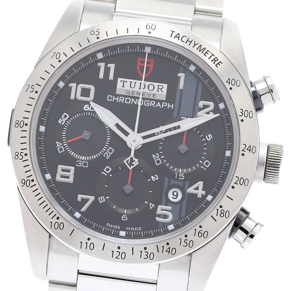 TUDOR CHRONOGRAPH BLACK GREY AUTOMATIC WATCH: TUDOR Chronograph Black Grey Automatic Watch Brand: TUDOR Type: Wristwatch Material: Band Material Stainless Steel, Case Material Stainless Steel Color: Band Color Silver, Dial ColorBlack Grey, Case