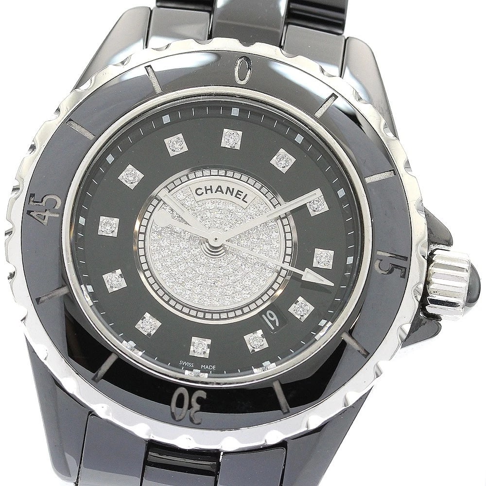 CHANEL J12 BLACK CERAMIC DIAMOND QUARTZ WATCH: CHANEL J12 Black ceramic diamond Quartz Watch Brand: CHANEL Type: Wristwatch Material: Band Material Stainless Steel / ceramic, Case Material Stainless Steel / ceramic Color: Band Color Black / Silver