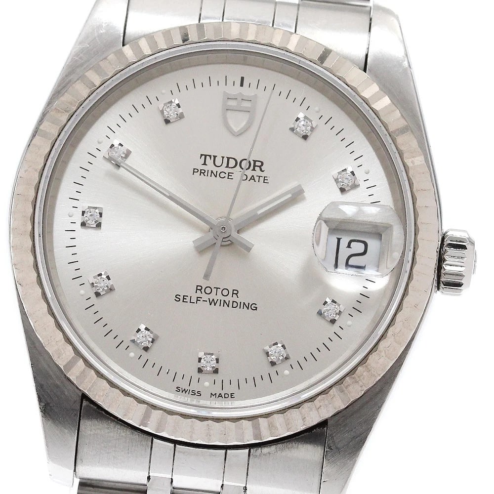 TUDOR PRINCE DATE DIAMOND WG BEZEL AUTOMATIC WATCH: TUDOR Prince Date Diamond WG Bezel Automatic Watch Brand: TUDOR Type: Wristwatch Material: Band Material Stainless Steel, Case Material Stainless Steel/WG Color: Band Color Silver, Dial ColorSilver, C