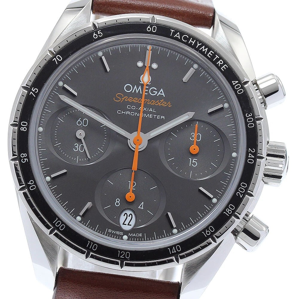 OMEGA SPEEDMASTER CO-AXIAL CHRONOGRAPH: OMEGA Speedmaster Co-Axial Chronograph Brand: OMEGA Type: Wristwatch Material: Band Material leather, Case Material Stainless Steel Color: Band Color Brown, Dial Colorgray, Case ColorSilver Size: