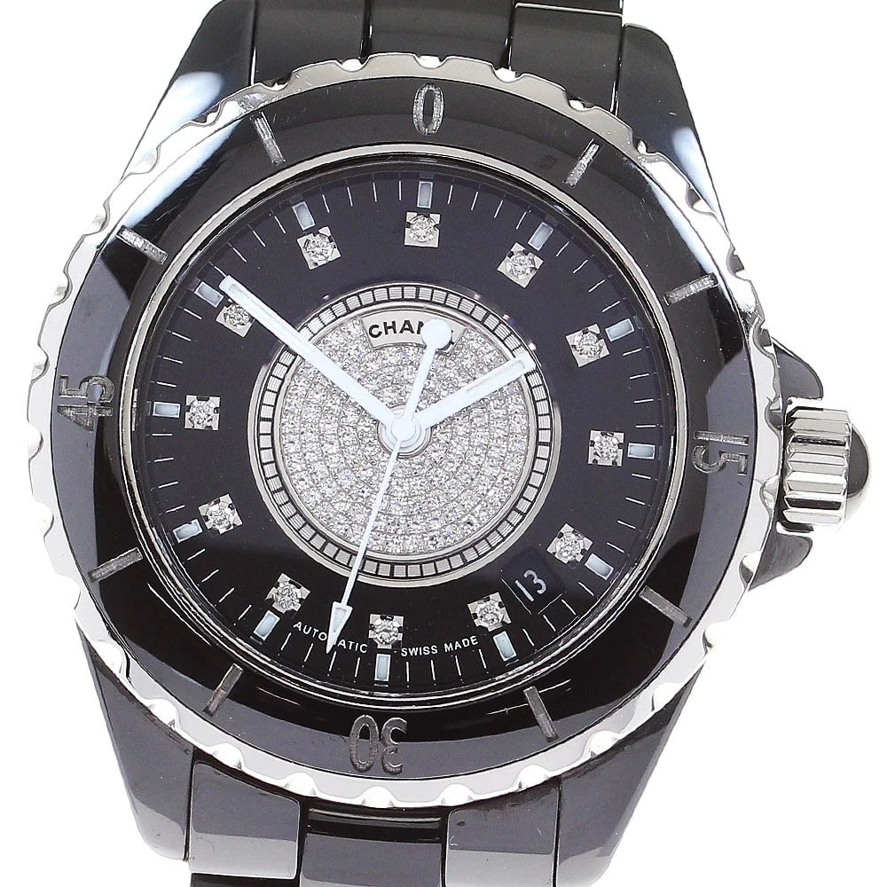 CHANEL J12 BLACK CERAMIC DIAMOND AUTOMATIC WATCH: CHANEL J12 Black ceramic diamond Automatic Watch Brand: CHANEL Type: Wristwatch Material: Band Material Ceramic / Stainless Steel, Case Material Ceramic / Stainless Steel Color: Band Color black,