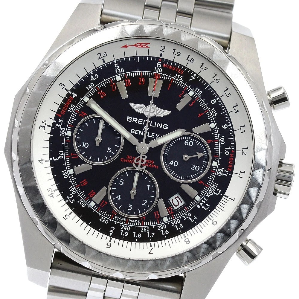 BREITLING BENTLEY CHRONOGRAPH AUTOMATIC WATCH: BREITLING Bentley Chronograph Automatic Watch Brand: BREITLING Type: Wristwatch Material: Band Material Stainless Steel, Case Material Stainless Steel Color: Band Color Silver, Dial Colorblack, Case C