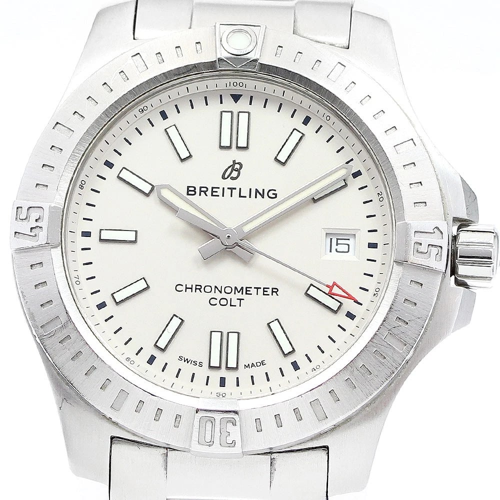 BREITLING DATE CHRONOMETER WHITE AUTOMATIC: BREITLING Date chronometer white Automatic Brand: BREITLING Type: Wristwatch Material: Band Material Stainless Steel, Case Material Stainless Steel Color: Band Color Silver, Dial Colorwhite, Case