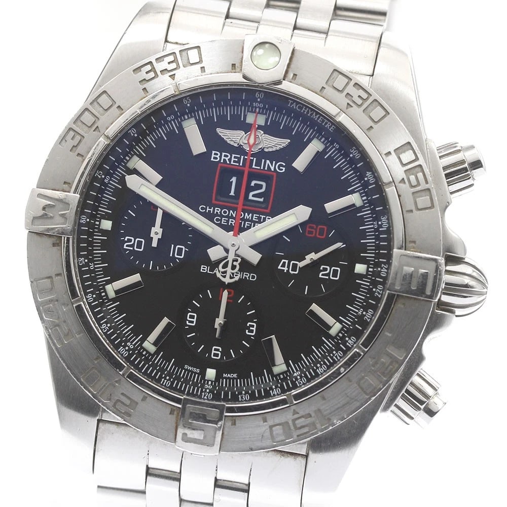 BREITLING CHRONOMAT BLACK CHRONOGRAPH AUTOMATIC WATCH: BREITLING Chronomat Black Chronograph Automatic Watch Brand: BREITLING Type: Wristwatch Material: Band Material Stainless Steel, Case Material Stainless Steel Color: Band Color Silver, Dial