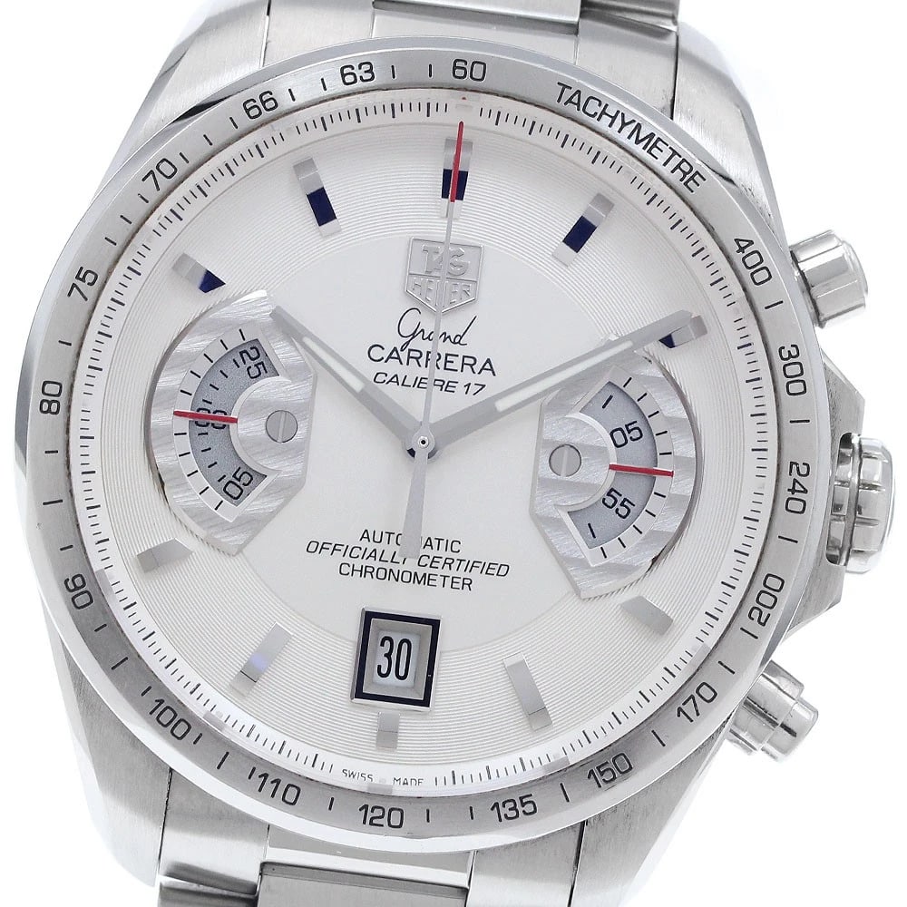 TAG HEUER GRAND CARRERA DATE CALIBRE AUTOMATIC WATCH: TAG HEUER Grand Carrera Date Calibre Automatic Watch Brand: TAG HEUER Type: Wristwatch Material: Band Material Stainless Steel, Case Material Stainless Steel Color: Band Color Silver, Dial ColorSilver