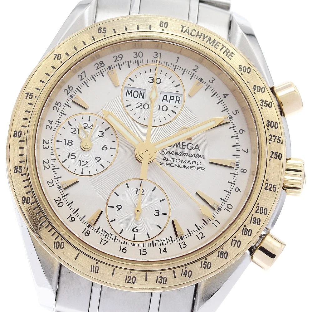 OMEGA SPEEDMASTER AUTOMATIC WATCH: OMEGA Speedmaster Automatic Watch Brand: OMEGA Type: Wristwatch Material: Band Material Stainless Steel, Case Material Stainless Steel/YG Color: Band Color Silver, Dial ColorSilver, Case ColorSilver /