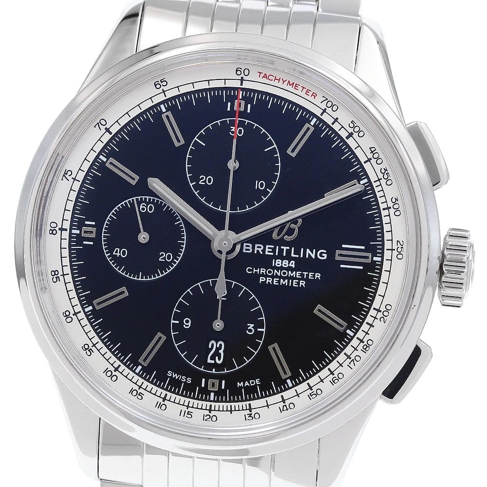 BREITLING PREMIER CHRONOGRAPH DATE BLACK AUTOMATIC: BREITLING Premier Chronograph Date black Automatic Brand: BREITLING Type: Wristwatch Material: Band Material Stainless Steel, Case Material Stainless Steel Color: Band Color Silver, Dial Colorblack, C