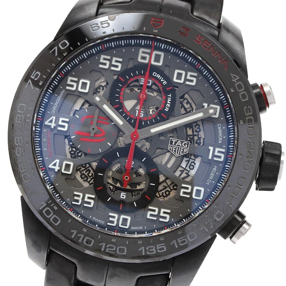 TAG HEUER CARRERA CALIBER AYRTON SENNA AUTOMATIC: TAG HEUER Carrera Caliber Ayrton Senna Automatic Brand: TAG HEUER Type: Wristwatch Material: Band Material Stainless Steel, Case Material Stainless Steel / ceramic Color: Band Color black, Dial Colorb