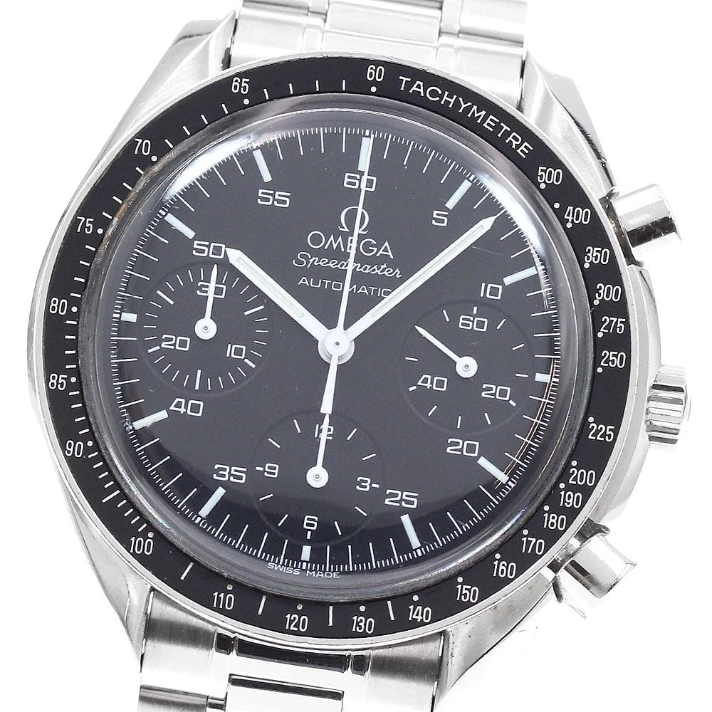 OMEGA SPEEDMASTER CHRONOGRAPH BLACK AUTOMATIC WATCH: OMEGA Speedmaster Chronograph Black Automatic Watch Brand: OMEGA Type: Wristwatch Material: Band Material Stainless Steel, Case Material Stainless Steel Color: Band Color Silver, Dial Colorblack,
