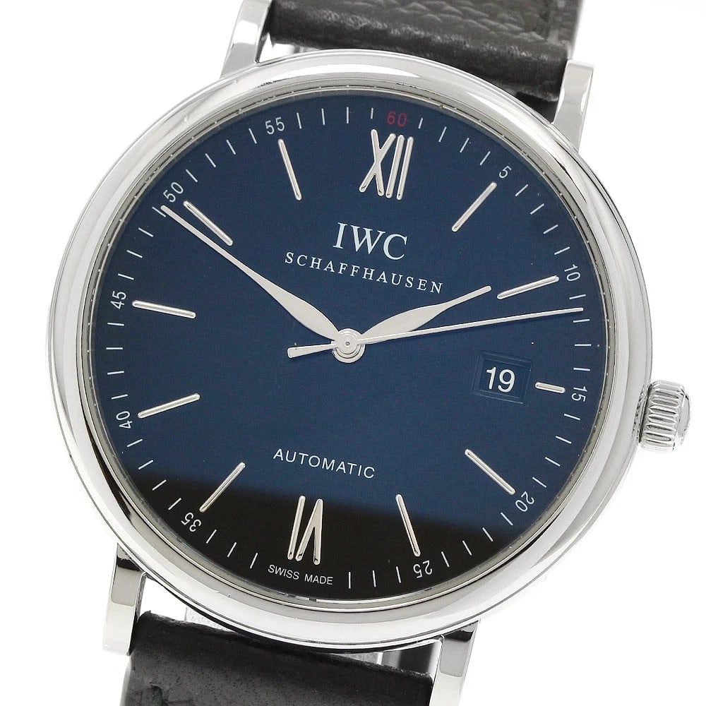 IWC SCHAFFHAUSEN PORTOFINO DATE BLACK AUTOMATIC WATCH: IWC SCHAFFHAUSEN Portofino Date Black Automatic Watch Brand: IWC SCHAFFHAUSEN Type: Wristwatch Material: Band Material leather, Case Material Stainless Steel Color: Band Color black, Dial Colorblack, 