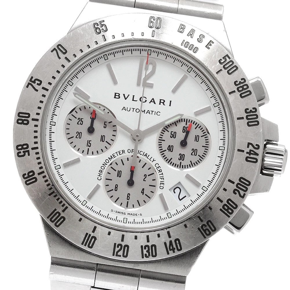 BVLGARI DIAGONO CHRONOGRAPH AUTOMATIC WATCH: BVLGARI Diagono Chronograph Automatic Watch Brand: BVLGARI Type: Wristwatch Material: Band Material Stainless Steel, Case Material Stainless Steel Color: Band Color Silver, Dial Colorwhite, Case