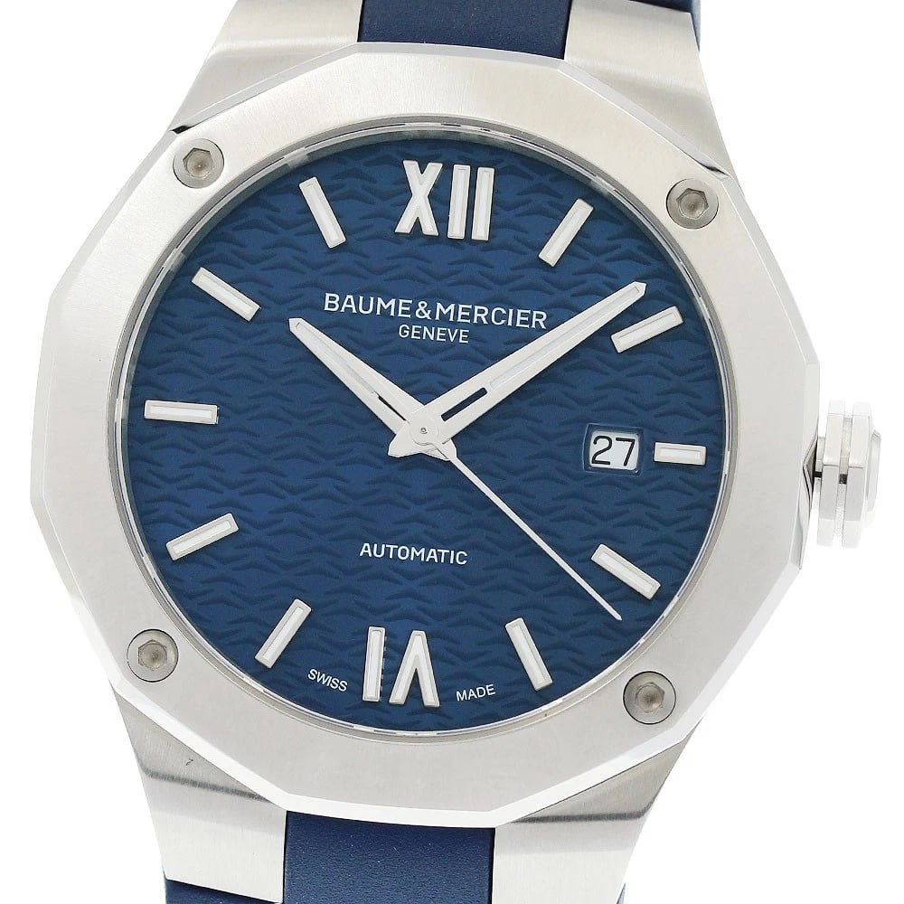 BAUME & MERCIER DATE BLUE AUTOMATIC WATCH: Baume & Mercier Date Blue Automatic Watch Brand: Baume & Mercier Type: Wristwatch Material: Band Material rubber, Case Material Stainless Steel Color: Band Color blue, Dial Colorblue, Case ColorSilver