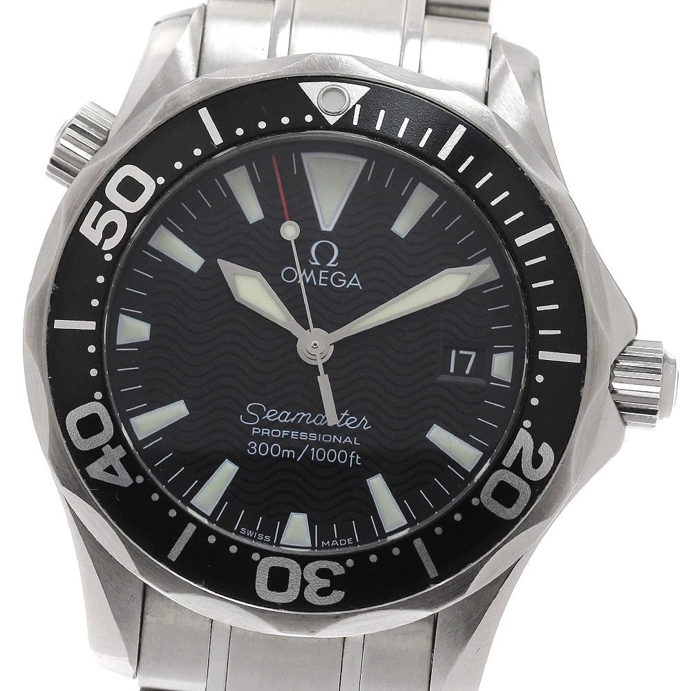 OMEGA SEAMASTER DATE BLACK QUARTZ WATCH: OMEGA Seamaster Date black Quartz Watch Brand: OMEGA Type: Wristwatch Material: Band Material Stainless Steel, Case Material Stainless Steel Color: Band Color Silver, Dial Colorblack, Case